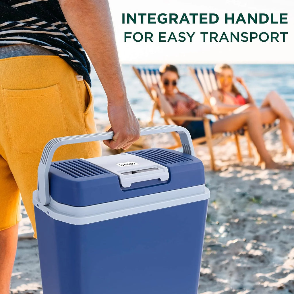 Electric Cooler & Warmer with Handle | 24 L Portable Thermoelectric Fridge for Vehicles & Trucks| 110V AC Home Power Cord & 12V Car Adapter for Camping