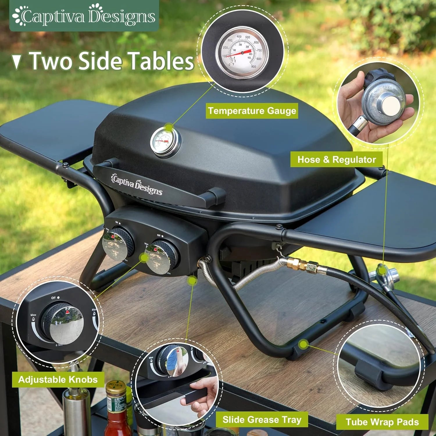 Captiva Designs 4-Burner Propane Gas BBQ Grill with Side Burner & Porcelain-Enameled Cast Iron Grates, 42,000 BTU Output Stainless Steel Grill for Outdoor Cooking Kitchen and Patio Backyard Barbecue