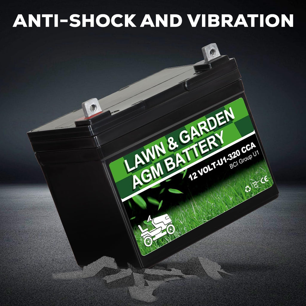 Anlibatt Lawn and Garden AGM Battery, Group Size U1 12 Volt, 350 CCA 33 Amp, Top Post for Lawn Mower/Tractor
