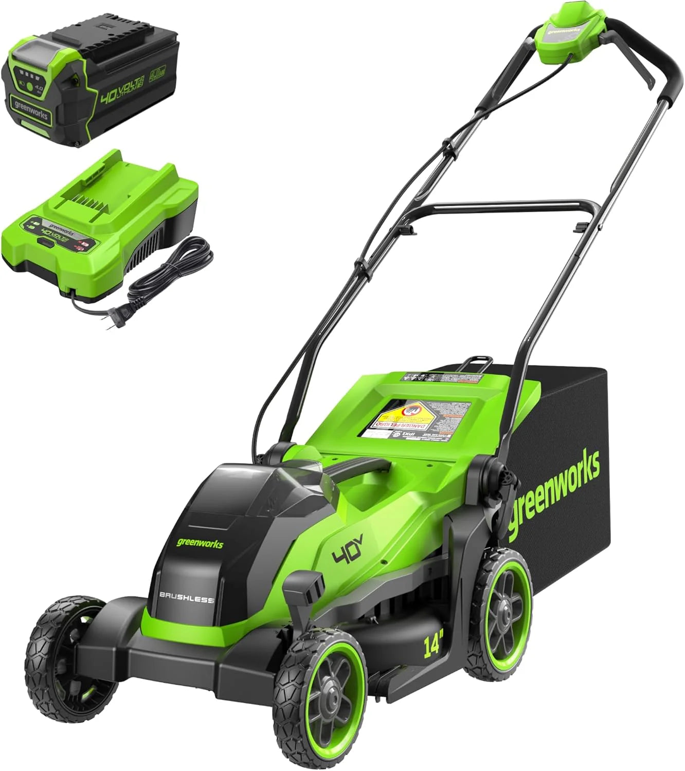 Greenworks 40V 16 Cordless Lawn Mower Ultra-Light Push Mower 4.0Ah Battery Charger