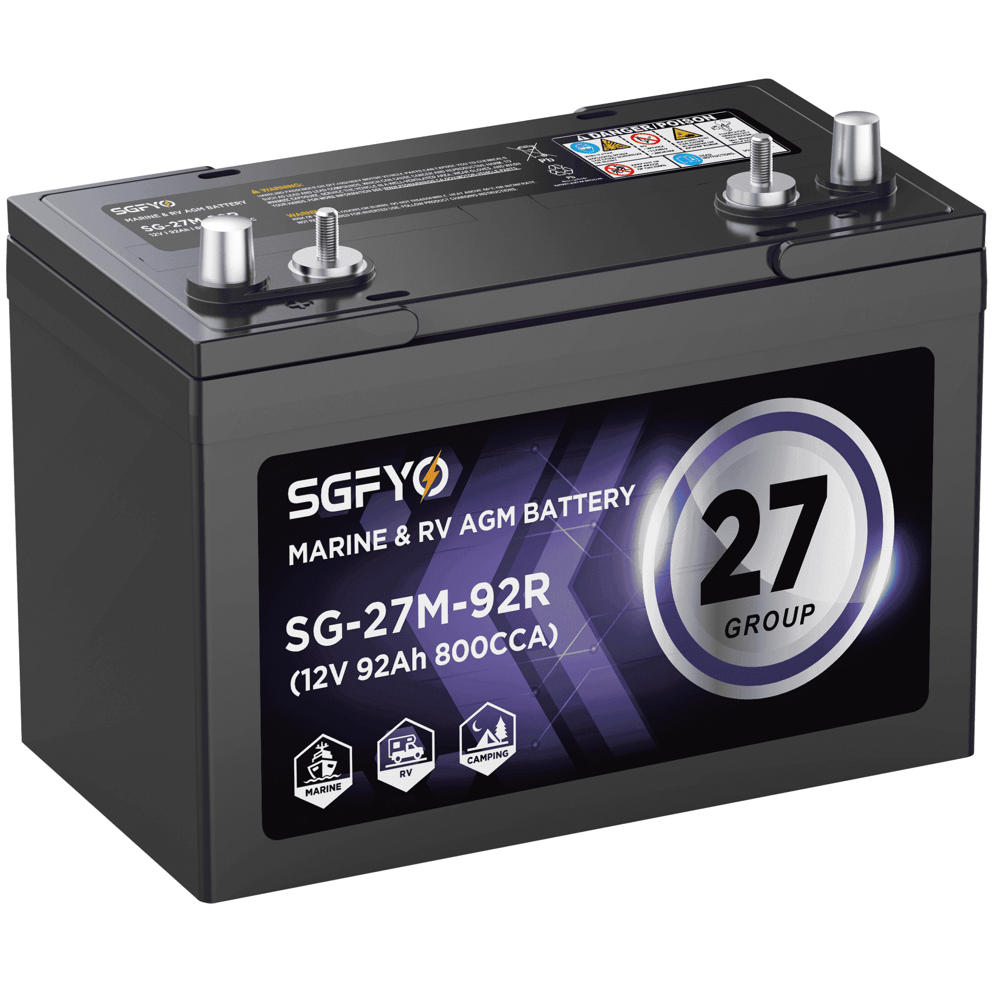 SGFYO Group Size 24M Dual Purpose Marine Battery,12V 79Ah 550CCA 150RC AGM Starter and Deep Cycle RV & Boat Batteries
