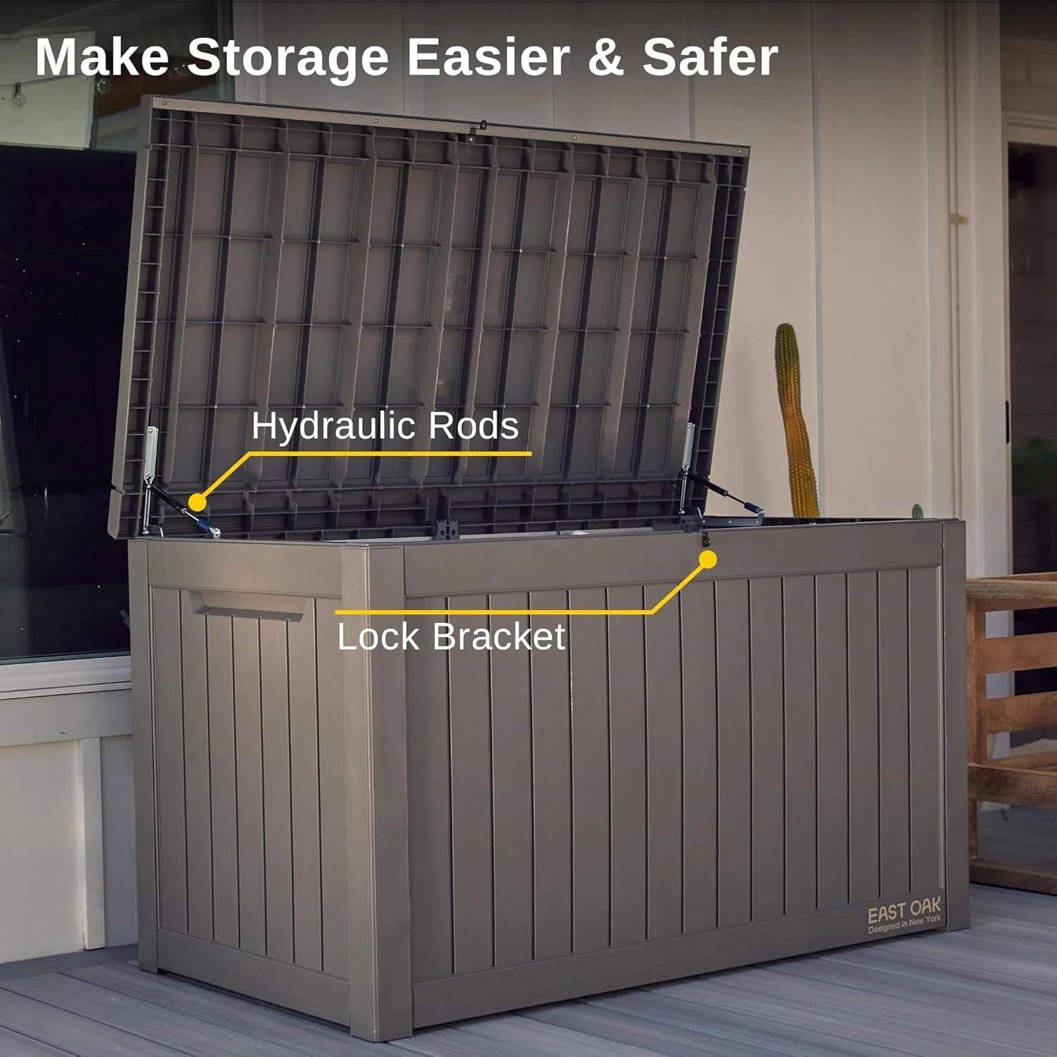 EAST OAK Outdoor Storage Box, 60 Gallon Deck Box Indoor and Outdoor Use, Waterproof Resin Storage Bin