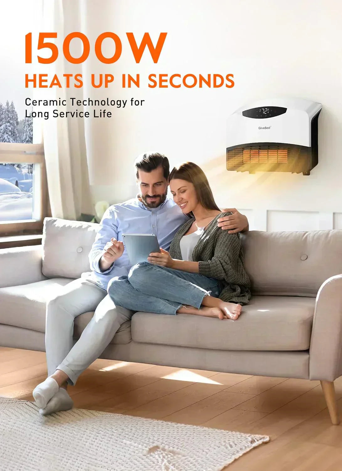 Wall mounted electric heater with WiFi and remote control floor standing heater 1500W